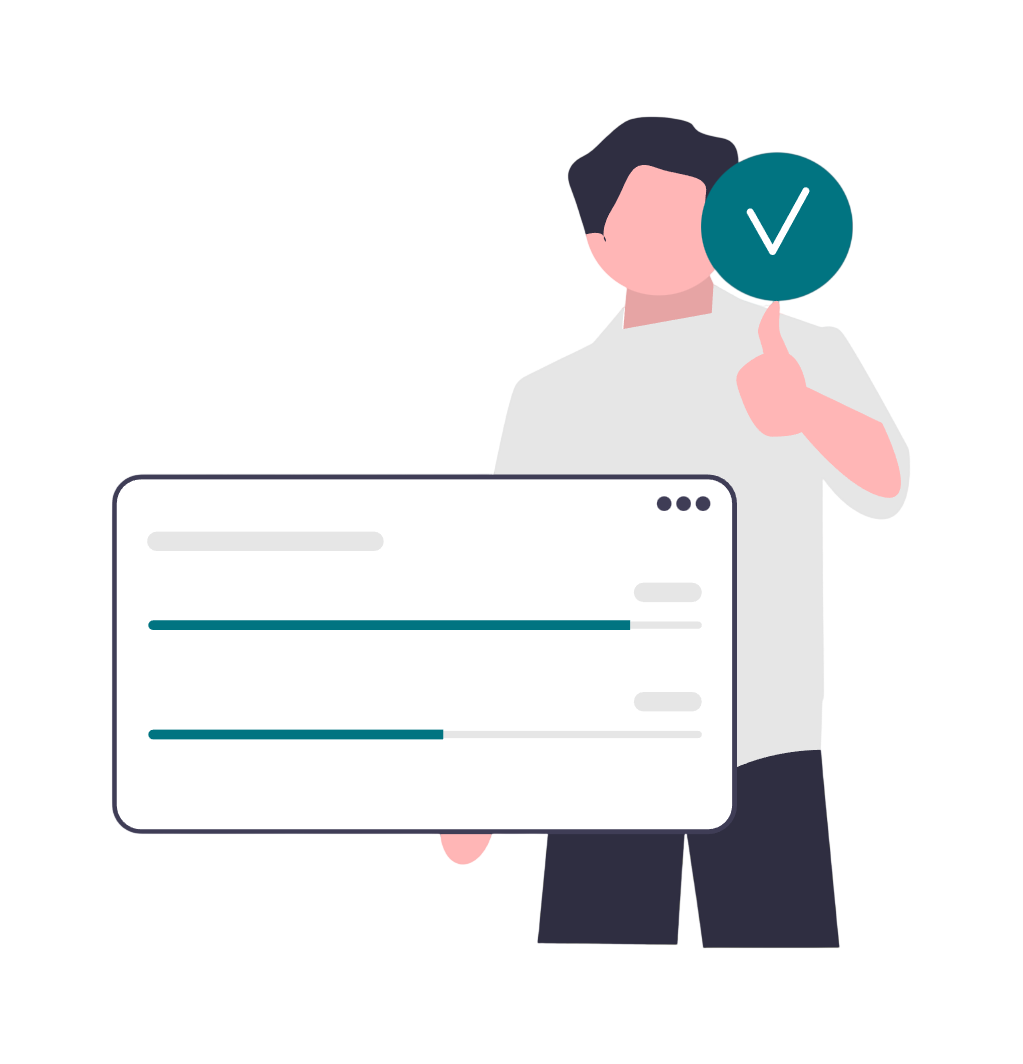 Illustration of a person holding a form with a checkmark, indicating approval or completed submission.
